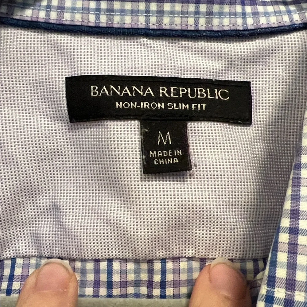 Banana Republic Men's Blue and White Plaid Dress Shirt